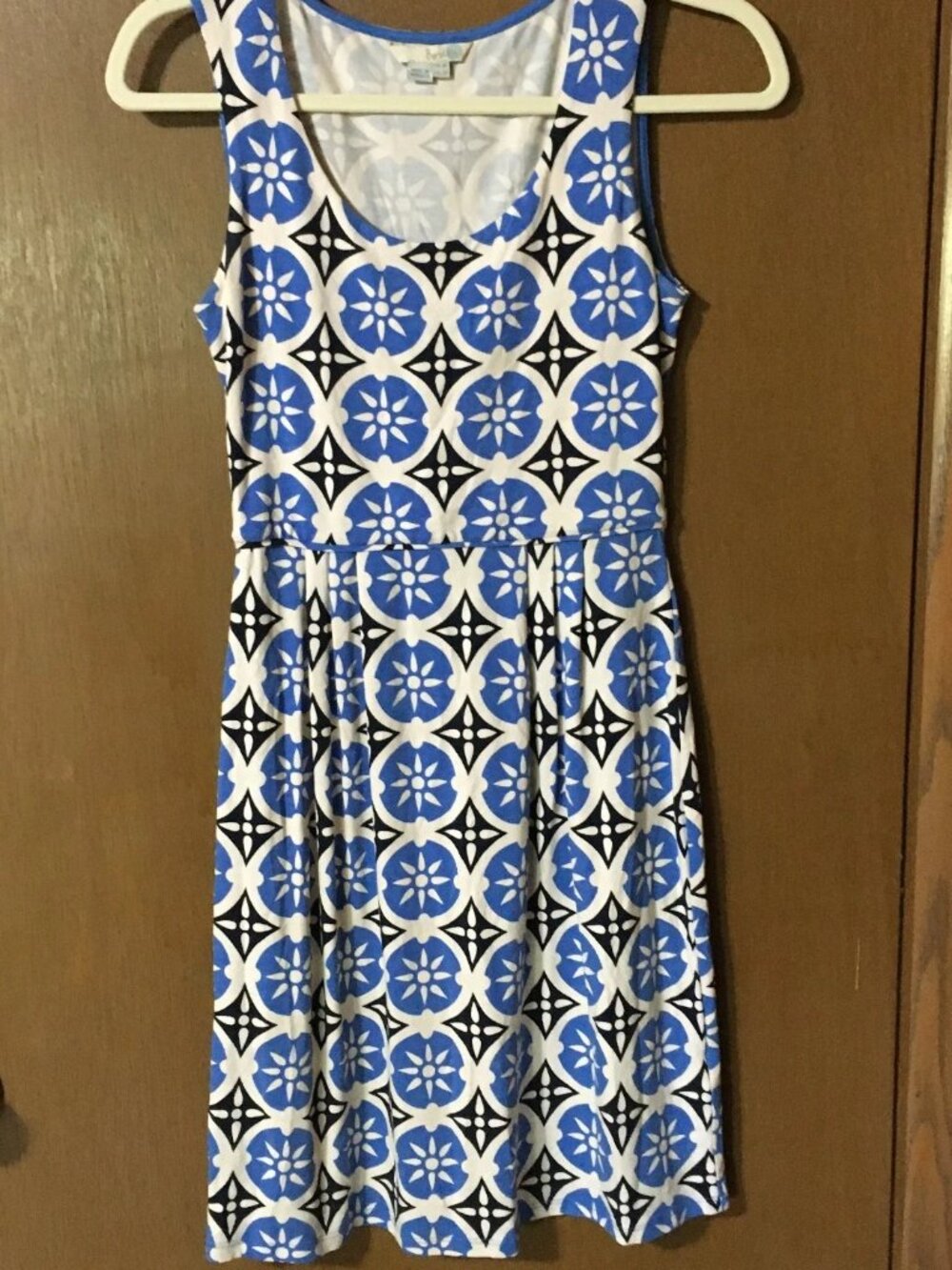 Boden Women's Blue/White Geometric Design Sleeveless Dress Size 2P